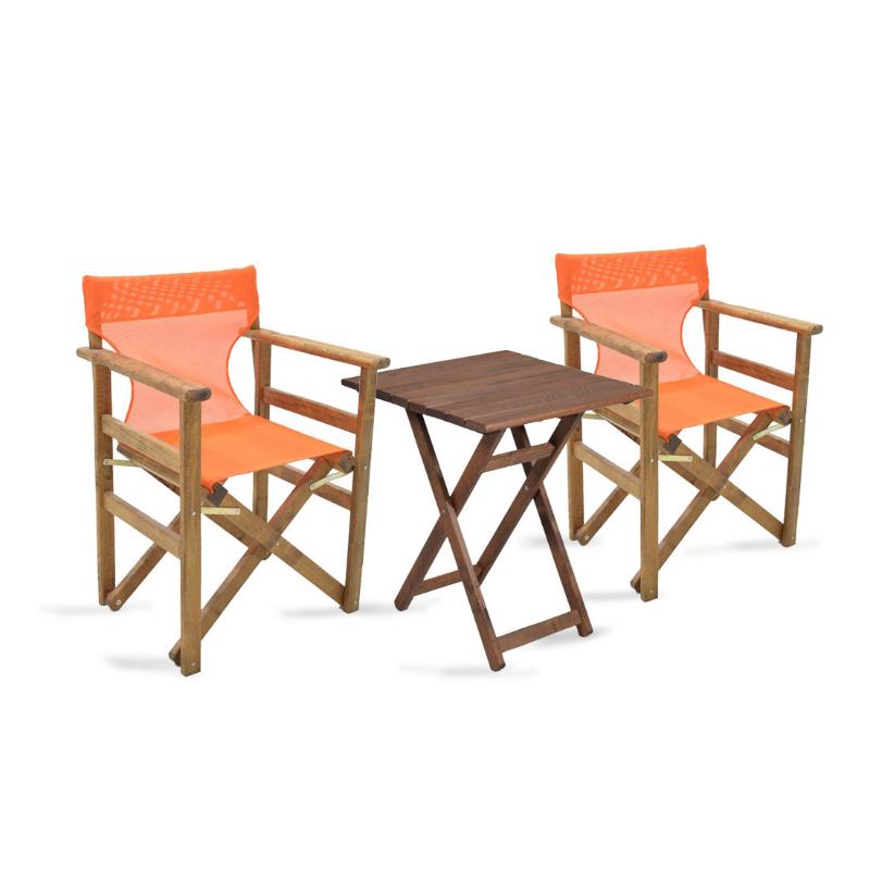 001-00336 Σετ κήπου "SUNSET" 3 τμχ από ξύλο/textilene σε χρώμα καρυδί/πορτοκαλί 70x70x76 - Image 1