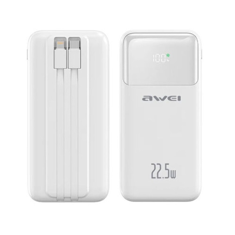 005616-1 Powerbank - P106K - 10.000mah - 22.5W - AWEI - 005562 - White - Image 1