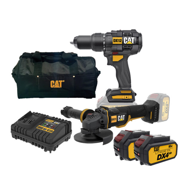 CAT Combo-08 Δραπανοκατσάβιδο κρουστικό DX12B + γωνιακός τροχός μπαταρίας 125mm DX314B + τσάντα εργαλείων χεριού DA42001 + δώρο 2 μπαταρίες 4.0Ah DXB4 +  δώρο διπλό φορτιστή DXC42