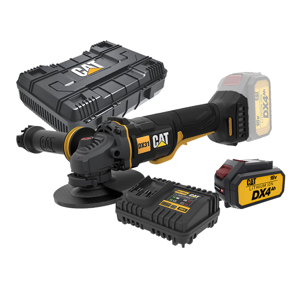 05-9879 CAT Combo-12 Γωνιακός τροχός μπαταρίας 125mm DX314B + κασετίνα -50% + δώρο μπαταρία 4.0ah DXB4 + δώρο διπλό φορτιστή DXC42 - Image 1