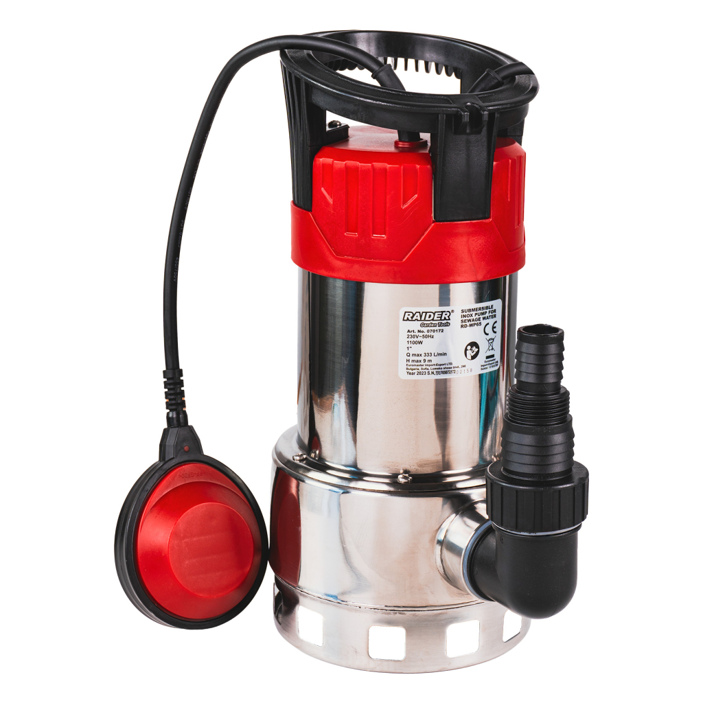 070172 RAIDER Αντλία υποβρύχια ακαθάρτων inox RD-WP65 1100W 1"max 333L/min 9m 070172 - Image 1