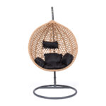 Κρεμαστή κούνια - φωλιά "ARIA" με wicker σε χρώμα φυσικό & μαύρα μαξιλάρια 105x80x195 - Image 2