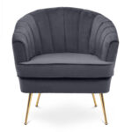 Πολυθρόνα "EMMA" από μέταλλο/ύφασμα βελούδο σε χρώμα χρυσό/γκρι 80x78x79 - Image 3