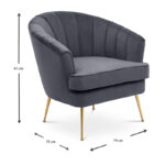 Πολυθρόνα "EMMA" από μέταλλο/ύφασμα βελούδο σε χρώμα χρυσό/γκρι 80x78x79 - Image 4