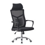 Πολυθρόνα εργασίας "LINES" από μέταλλο/ύφασμα mesh σε χρωμίου/μαύρο χρώμα 60x60x123