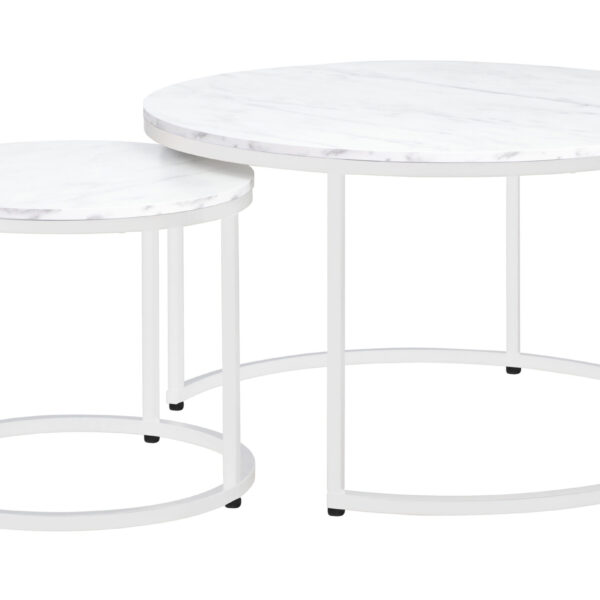 Τραπέζια σαλονιού Chris σετ 2τεμ λευκό μαρμάρου-λευκό 80x48 & 48x42