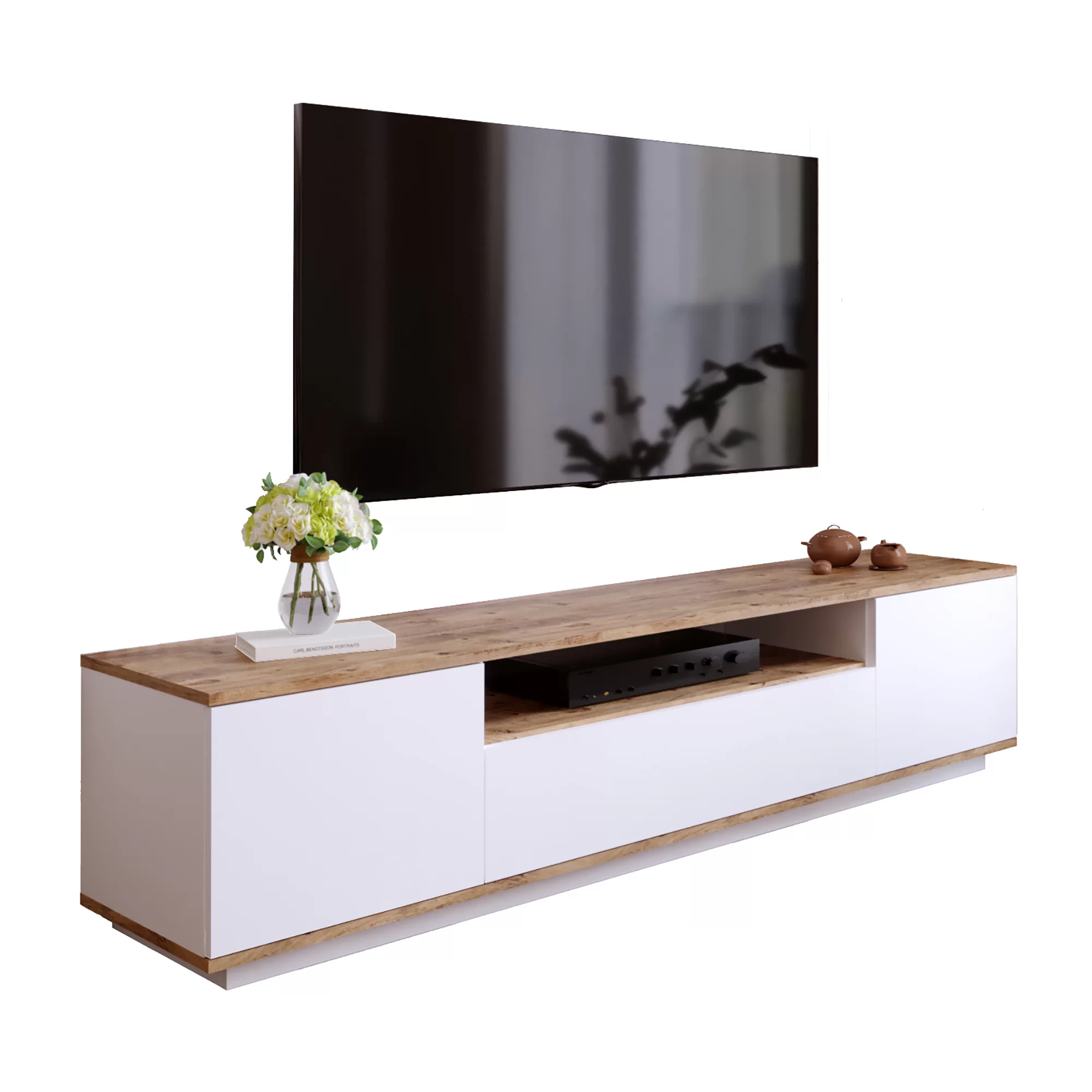 100-03631 Έπιπλο τηλεόρασης "VIANA" σε χρώμα atlantic pine/λευκό 180x45x45 - Image 1