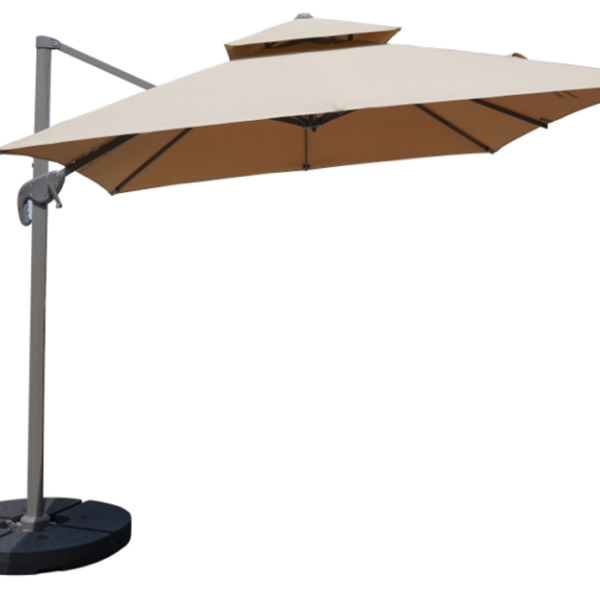 Ομπρέλα κρεμαστή "Raffa" με διπλή οροφή σε χρώμα taupe από αλουμίνιο με βάση Φορητή 3x3