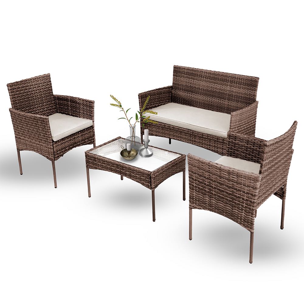 100-03747 Σαλόνι κήπου Calma σετ 4τμχ rattan cappuccino-ύφασμα μπεζ - Image 1