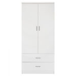 Ντουλάπα ρούχων δίφυλλη REAL με 2 συρτάρια χρώμα λευκό 80x42.5x180.5 - Image 4