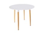 Τραπέζι Snow MDF λευκό και ξύλο οξιάς σε φυσική απόχρωση Φ120x73εκ