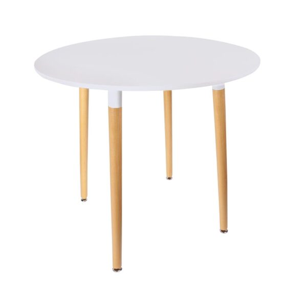 Τραπέζι Snow MDF λευκό και ξύλο οξιάς σε φυσική απόχρωση Φ120x73εκ