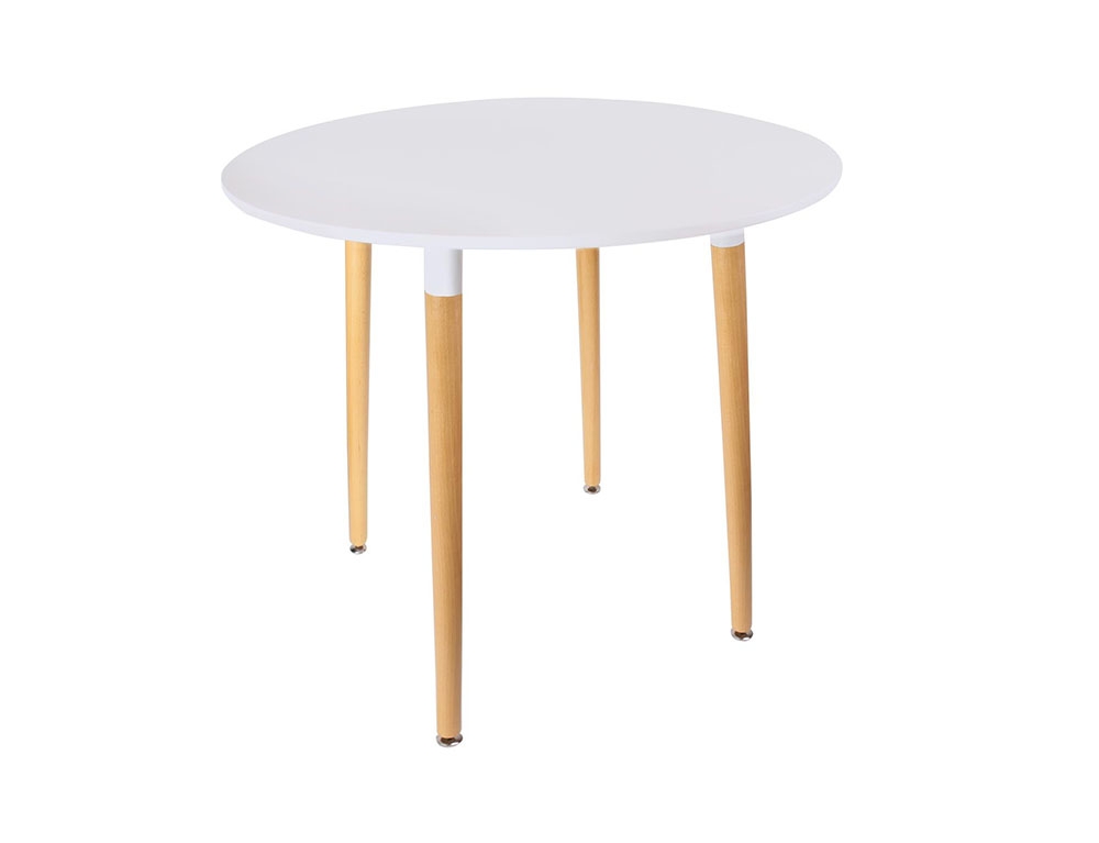 100-03846 Τραπέζι Snow MDF λευκό και ξύλο οξιάς σε φυσική απόχρωση Φ120x73εκ - Image 1