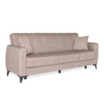 Καναπές-κρεβάτι με αποθηκευτικό χώρο τριθέσιος Milos μπεζ-καφε ύφασμα 210x78x85