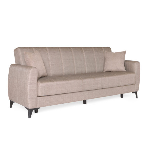 Καναπές-κρεβάτι με αποθηκευτικό χώρο τριθέσιος Milos μπεζ-καφε ύφασμα 210x78x85