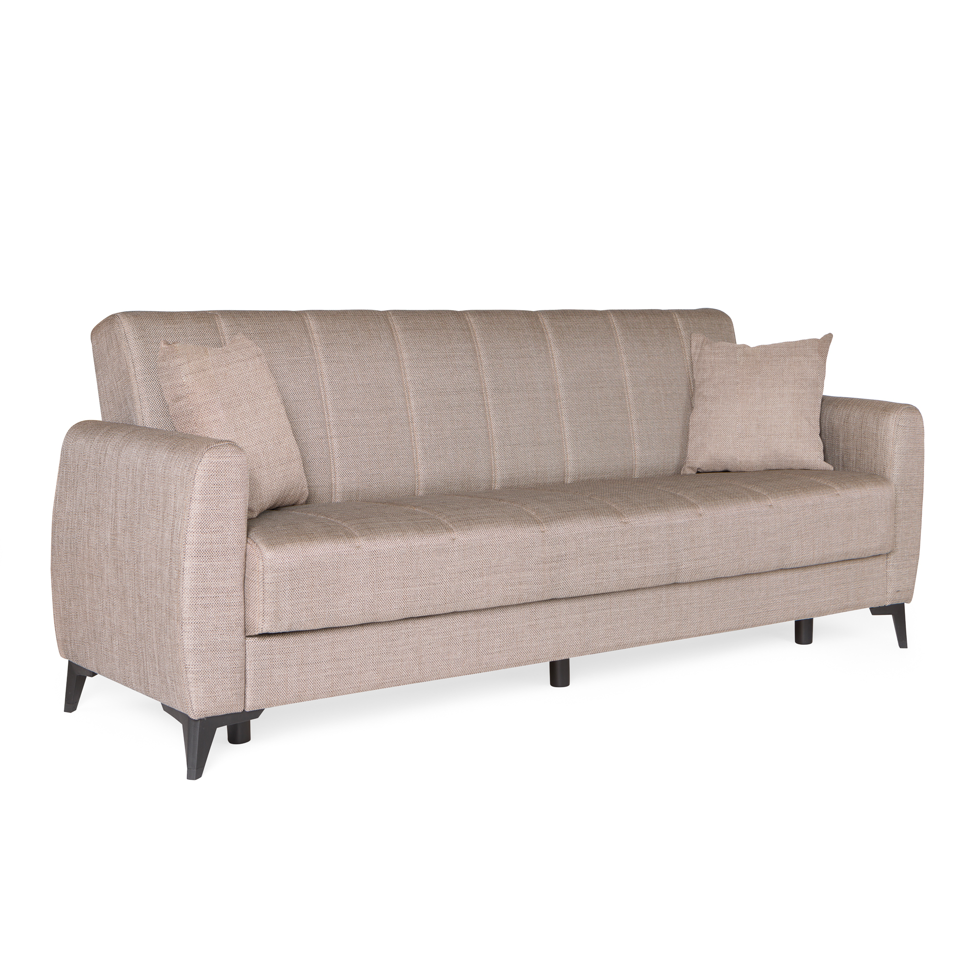 100-03883 Καναπές-κρεβάτι με αποθηκευτικό χώρο τριθέσιος Milos μπεζ-καφε ύφασμα 210x78x85 - Image 1