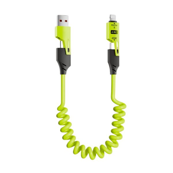 Καλώδιο φόρτισης & data σπιράλ - 4in1 - Fast Charge - X204 - 27-65W - 102048 - Green