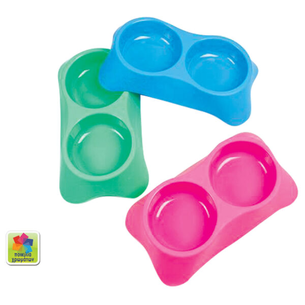 Διπλό μπόλ φαγητού σκύλου σε διάφορα χρώματα