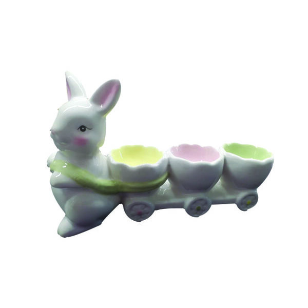 Κεραμικό λαγουδάκι με καρότσι-αυγοθήκη 3 θέσεων