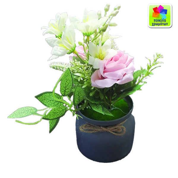 Γλαστράκι πλαστικό με λουλούδια 22cm