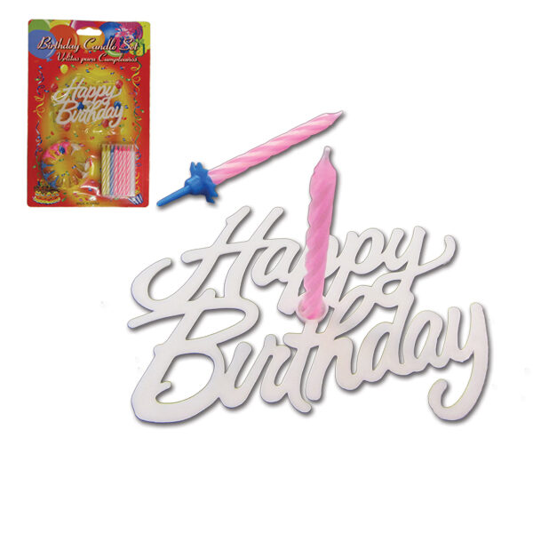 Σετ κεράκια και βάσεις κεριών Happy birthday