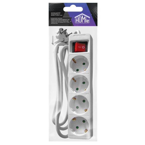 Πολύπριζο 4 Θέσεων με Διακόπτη Λευκό 1,5m (3x1.5mm2) Homie 32403