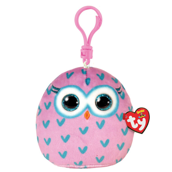 TY Squishy Beanies Winks Χνουδωτό Μπρελόκ Κουκουβάγια Ροζ