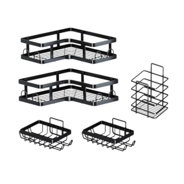 Επιτοίχια ράφια μπάνιου σε σετ 5Χ - 2155 - 170141 - Black