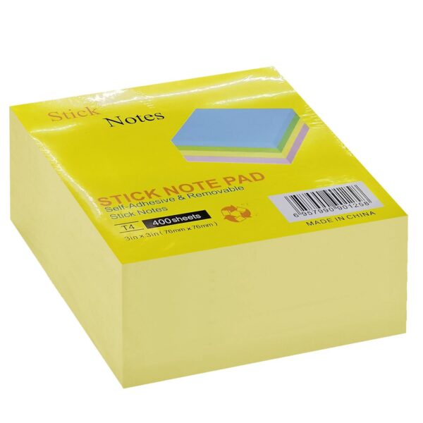 Χαρτάκια Αυτοκόλλητα Κύβου Κίτρινα πακ=400φ 7,6x7,6cm JustNote 38525