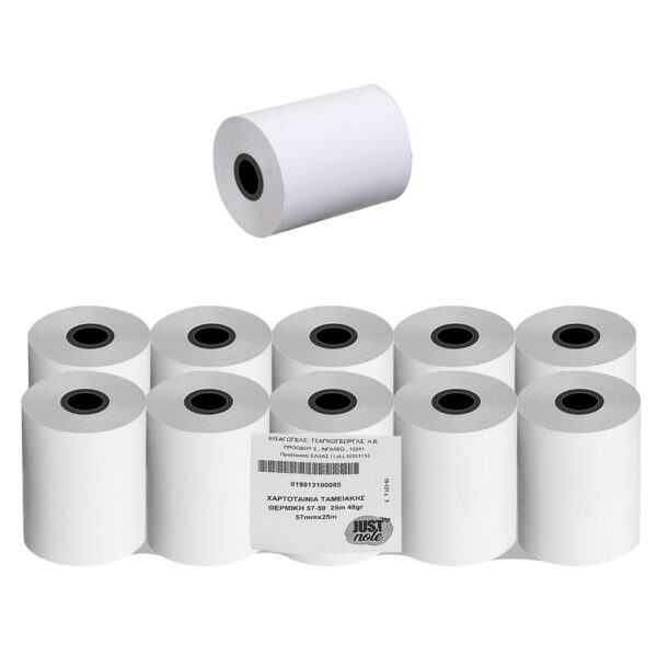 Χαρτοταινία Ταμειακής Θερμική 57-50 25m 48gr Υ:57mm, 25m Χαρτί JustNote 39151