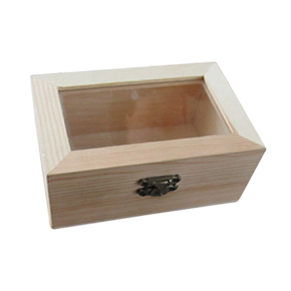 Ξύλινο αλουστράριστο κουτάκι με πλαστικό διάφανο παράθυρο