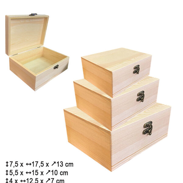 Σετ 3 ξύλινα αλουστράριστα κουτιά με στρογγυλεμένες γωνίες