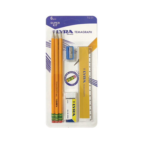 Σετ 3 μολύβια με ξύστρα γόμα και χάρακα