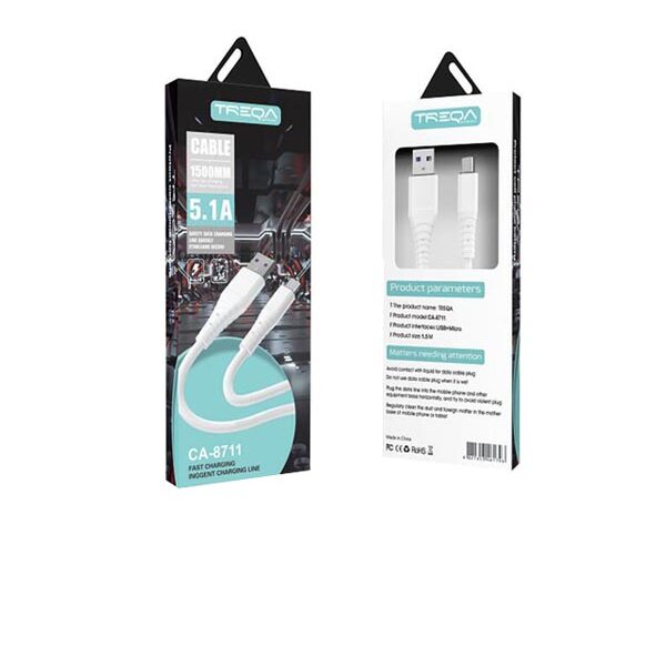 Treqa Καλώδιο ταχείας φόρτισης CA-8711 micro 1,5m 5,1A