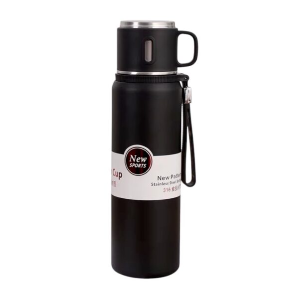 Φορητό παγούρι-θερμός με κούπα - 600ml - 312598 - Black