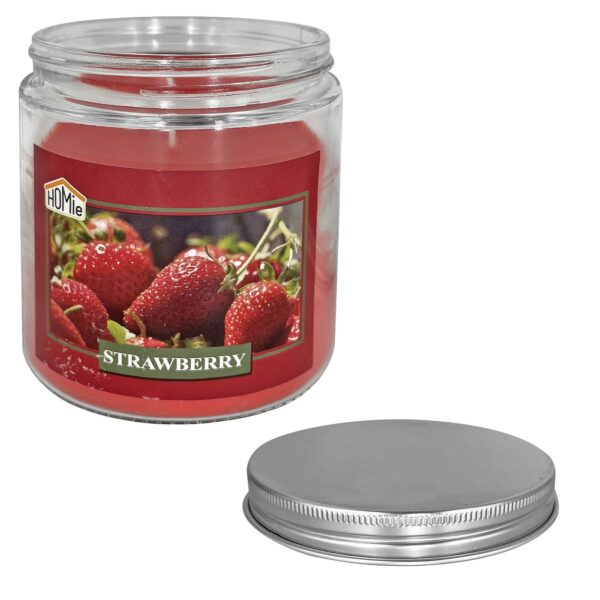 Κερί Φράουλα σε Βάζο Γυάλινο με Καπάκι 10x9,5cm, 545g Gross, 280g net Homie 57502