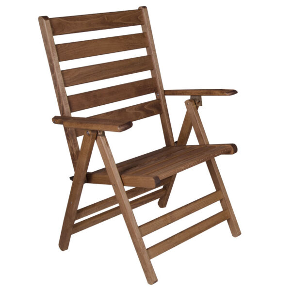 Πολυθρόνα πτυσσόμενη "SUNSET" από μασίφ ξύλο οξιάς σε χρώμα καρυδί εμποτισμού 65x70x100