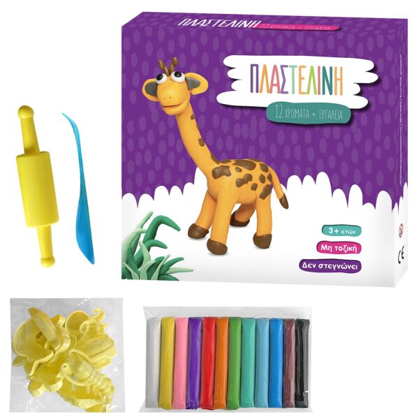 Πλαστελίνη Κουτί με Καλούπια & Εργαλεία σετ=12 Χρώματα 180gr net JustNote 703440