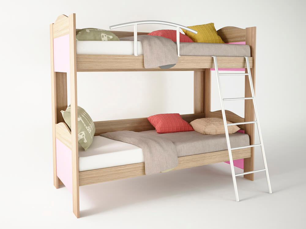 500-00079 Κουκέτα παιδική χρώμα δρυς-ροζ 90x190x165 - Image 1