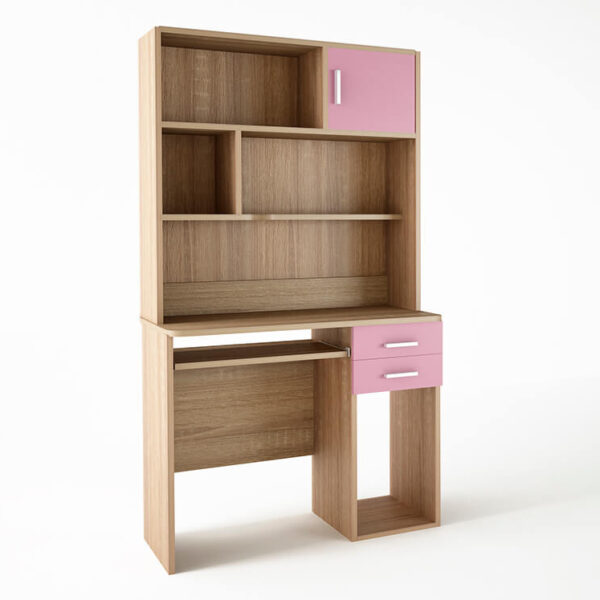 Παιδικό γραφείο με εταζέρα σε χρώμα δρυς-ροζ 100x55x180