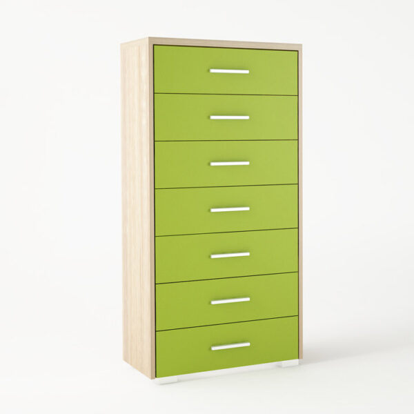 Συρταριέρα με 7 συρτάρια σε χρώμα δρυς-λαχανί 60x45x123