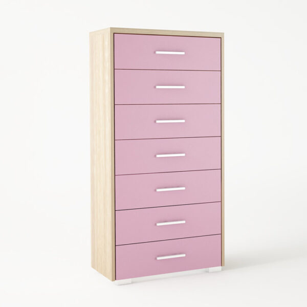 Συρταριέρα με 7 συρτάρια σε χρώμα δρυς-ροζ 60x45x123