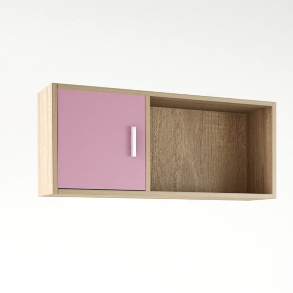 Βιβλιοθήκη τοίχου κρεμαστή σε χρώμα δρυς-ροζ 100x30x43