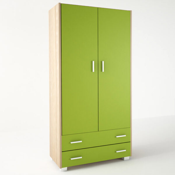 Ντουλάπα παιδική δίφυλλη σε χρώμα δρυς-λαχανί 85x50x180