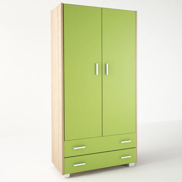 Ντουλάπα παιδική δίφυλλη σε χρώμα δρυς-λαχανί 105x50x180