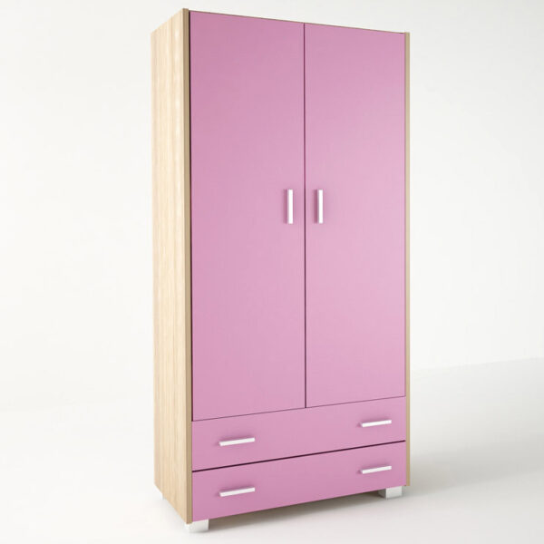 Ντουλάπα παιδική δίφυλλη σε χρώμα δρυς-ροζ 105x50x180