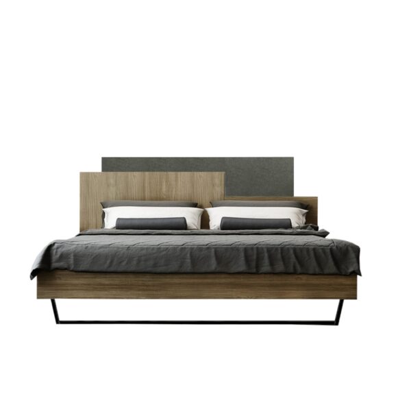 Κρεβάτι "ΜΟΡΦΕΑΣ" διπλό σε χρώμα καρυδί-γκρι σκούρο 160x200