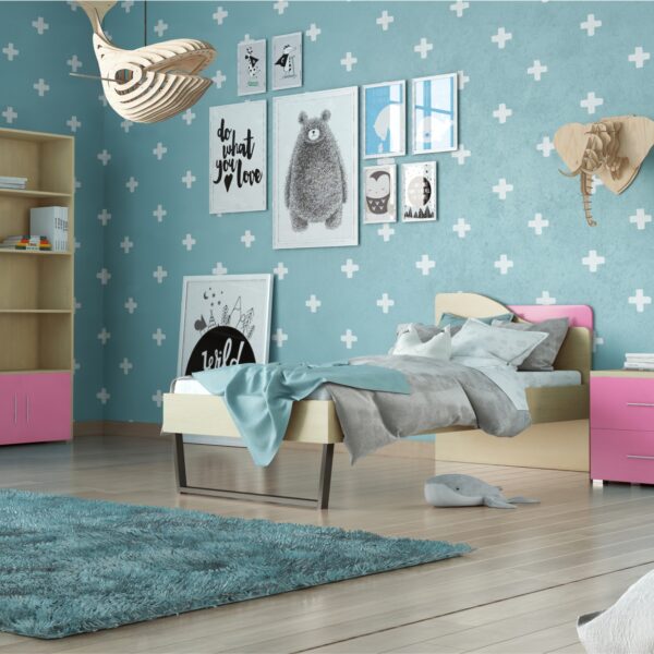 Παιδικό δωμάτιο "ΤΟΞΟ" σετ 5 τμχ σε χρώμα δρυς-ροζ