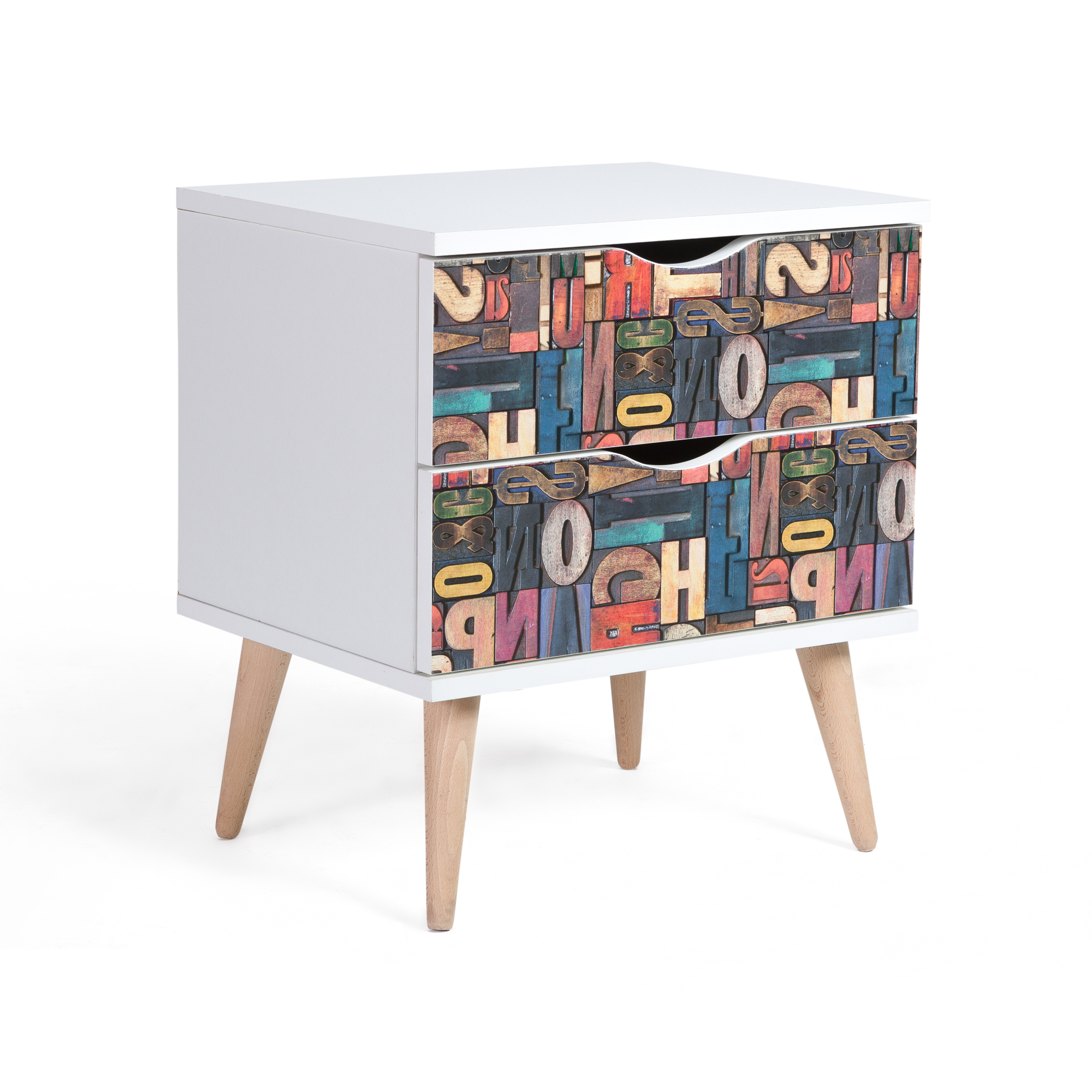 500-00794 Κομοδίνο ''ADELE'' με 2 συρτάρια σε χρώμα λευκό με patchwork λεπτομέρειες 45x36x50εκ - Image 1