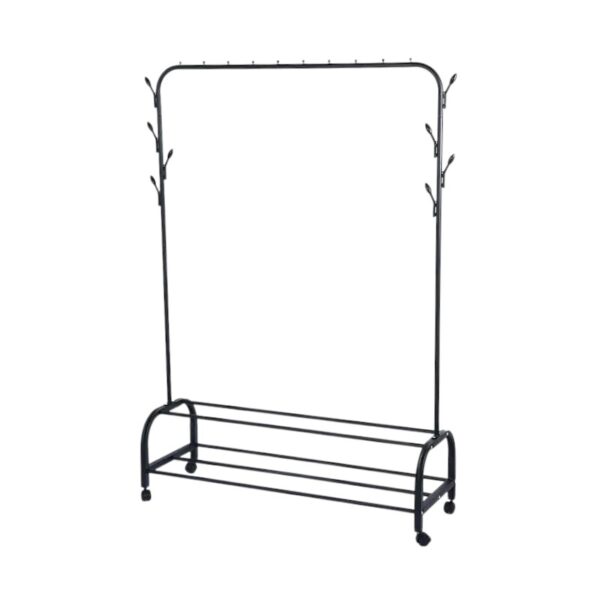 Τροχήλατη κρεμάστρα δαπέδου με ράφια παπουτσιών - YP-608 - 522619 - Black